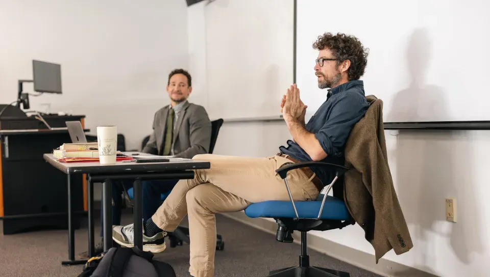 Two UNE professors lead class discussion